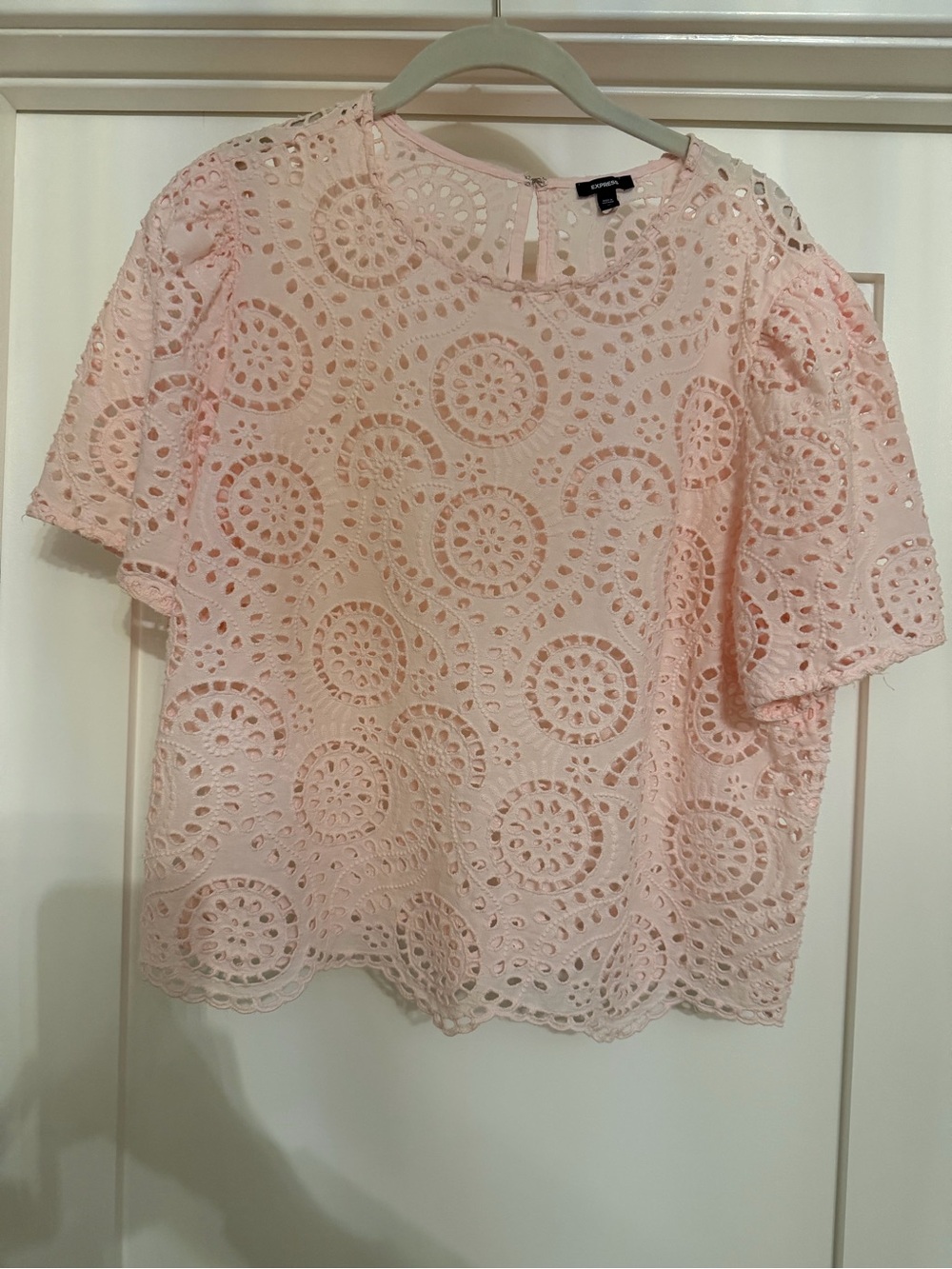 Express Pink Eyelet Lace Short Sleeve Blouse